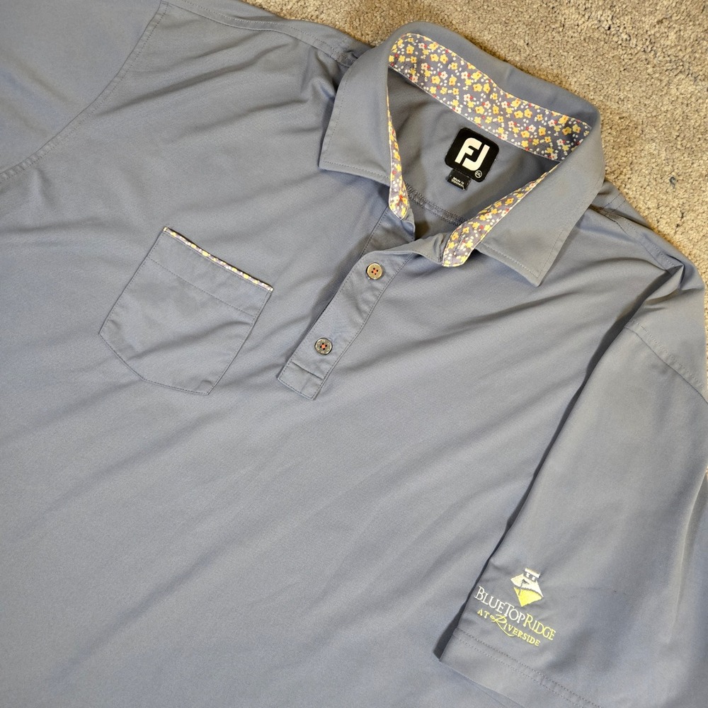 FootJoy Men'sโ Heathered Blue Golf Performance Short Sleeve 2XL Riverside Casino